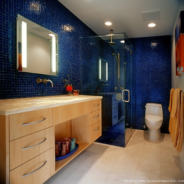 Niebieska łazienka w ciekawych aranżacjach - Łazienki - projekty, zdjęcia -  łazienki na zamówienie, meble łazienkowe, armatura łazienkowa