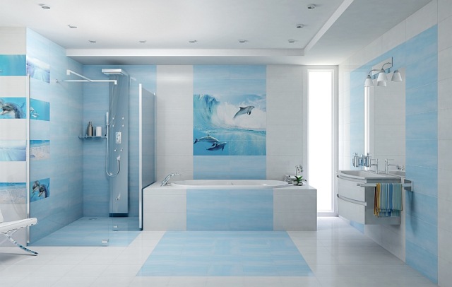 Niebieska łazienka świeża i elegancka - Łazienki - projekty, zdjęcia -  łazienki na zamówienie, meble łazienkowe, armatura łazienkowa